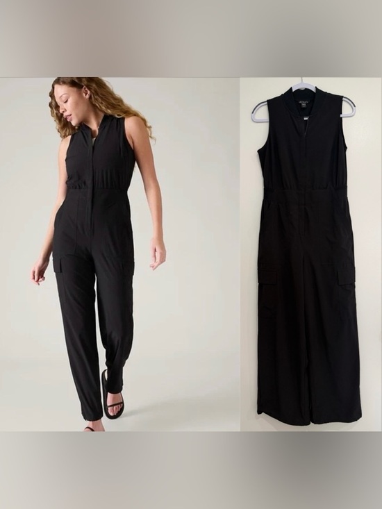 Athleta Pants - ATHLETA Brooklyn Utility Jumpsuit Black Size 8P EUC Sleeveless Cargo Stretch